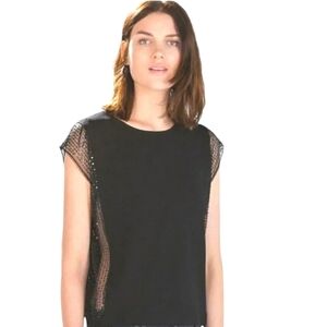 ZARA beaded sleeves Knit Black Top. Size medium